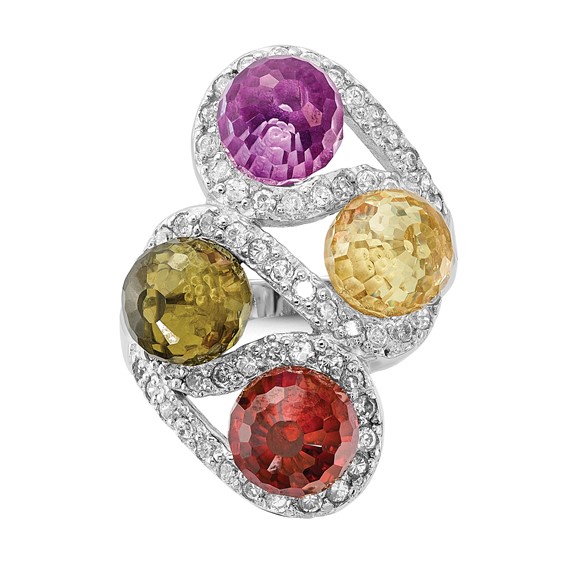 Sterling Silver Polished Multi-color CZ Ring