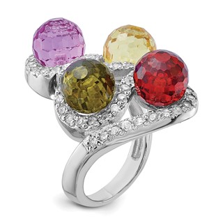 Sterling Silver Polished Multi-color CZ Ring