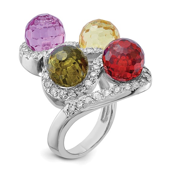 Sterling Silver Polished Multi-color CZ Ring