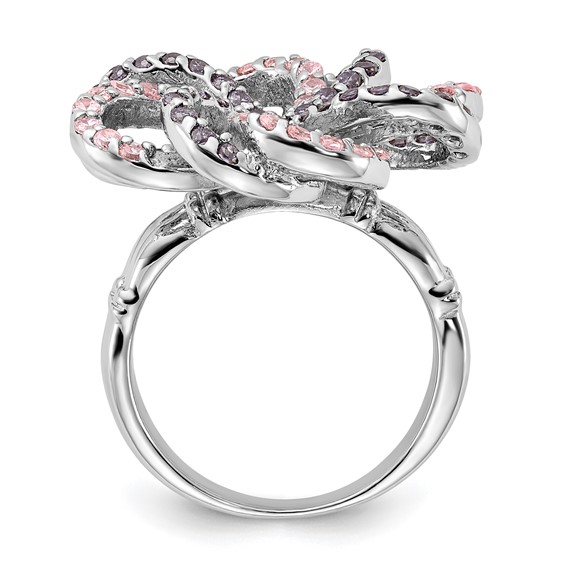 Sterling Silver Polished Pink & Purple CZ Flower Ring