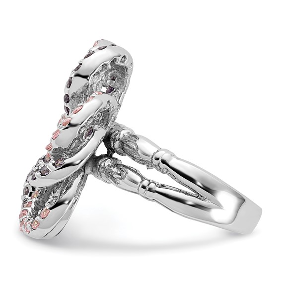 Sterling Silver Polished Pink & Purple CZ Flower Ring