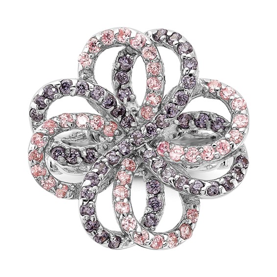 Sterling Silver Polished Pink & Purple CZ Flower Ring