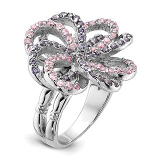 Sterling Silver Polished Pink & Purple CZ Flower Ring