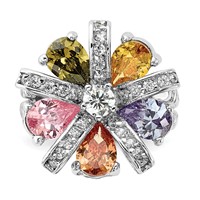 Sterling Silver Polished Multi-color CZ Floral Ring view 5