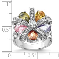 Sterling Silver Polished Multi-color CZ Floral Ring view 3