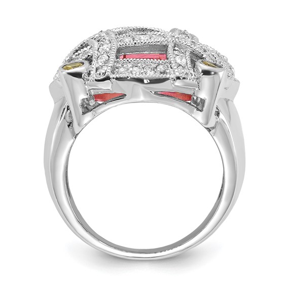 Sterling Silver Pink Glass & CZ Ring