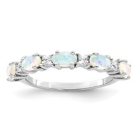 Sterling Silver Rhodium-plated Lab Created Opal and CZ Ring view 1