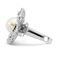 Sterling Silver Polished Simulated Pearl & CZ Flower Ring view 4