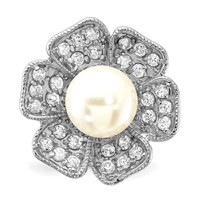 Sterling Silver Polished Simulated Pearl & CZ Flower Ring view 5