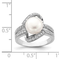 Sterling Silver Rhodium-plated Simulated Pearl and CZ Ring view 4
