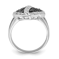 Sterling Silver Polished Black & Clear CZ Heart Ring view 2