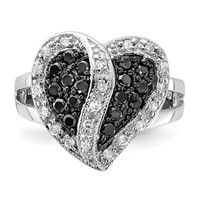 Sterling Silver Polished Black & Clear CZ Heart Ring view 5