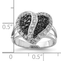 Sterling Silver Polished Black & Clear CZ Heart Ring view 3
