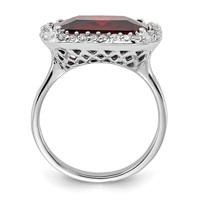 Sterling Silver Polished Red & Clear CZ Square Halo Ring view 2