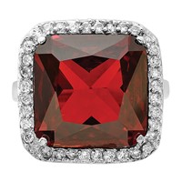 Sterling Silver Polished Red & Clear CZ Square Halo Ring view 5