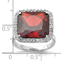 Sterling Silver Polished Red & Clear CZ Square Halo Ring view 3