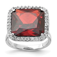 Sterling Silver Polished Red & Clear CZ Square Halo Ring view 1
