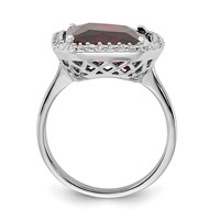 Sterling Silver Polished Red & Clear CZ Rectangle Halo Ring view 2