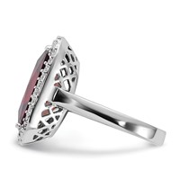 Sterling Silver Polished Red & Clear CZ Rectangle Halo Ring view 4
