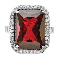 Sterling Silver Polished Red & Clear CZ Rectangle Halo Ring view 5