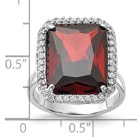 Sterling Silver Polished Red & Clear CZ Rectangle Halo Ring view 3