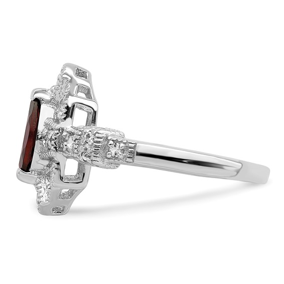 Sterling Silver Rhodium-plated Dark Red Marquise CZ Ring