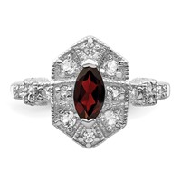 Sterling Silver Dark Red Rhodium-plated Marquise CZ Ring view 5
