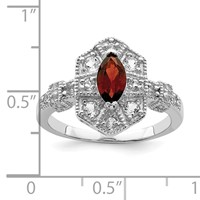 Sterling Silver Dark Red Rhodium-plated Marquise CZ Ring view 3