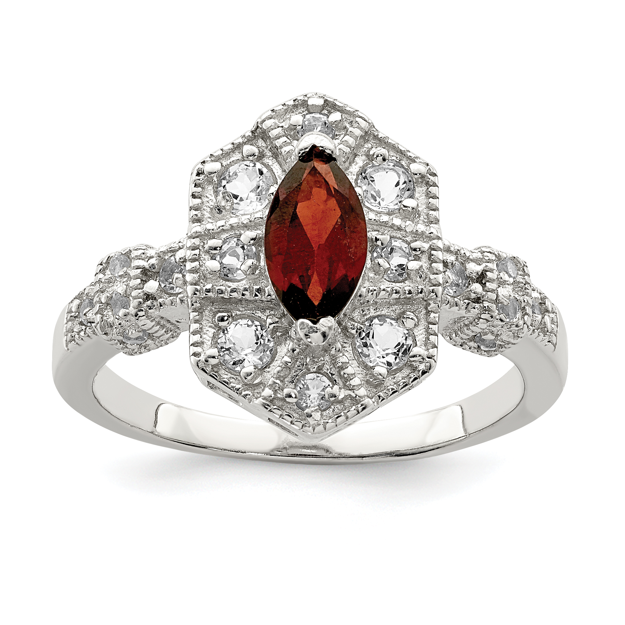 Sterling Silver Dark Red Rhodium-plated Marquise CZ Ring (QR2194-7)