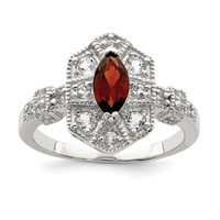 Sterling Silver Dark Red Rhodium-plated Marquise CZ Ring view 1