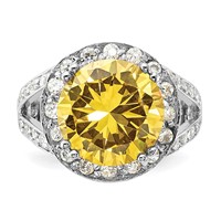 Sterling Silver Polished Yellow & Clear CZ Ring view 5