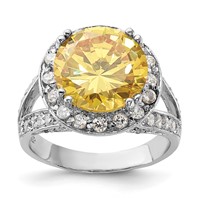 Sterling Silver Polished Yellow & Clear CZ Ring view 1