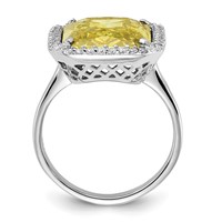 Sterling Silver Polished Light Green & Clear CZ Rectangle Halo Ring view 2