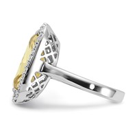 Sterling Silver Polished Light Green & Clear CZ Rectangle Halo Ring view 4