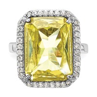 Sterling Silver Polished Light Green & Clear CZ Rectangle Halo Ring view 5