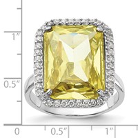Sterling Silver Polished Light Green & Clear CZ Rectangle Halo Ring view 3