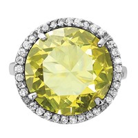 Sterling Silver Polished Light Green & Clear CZ Halo Circle Ring view 5
