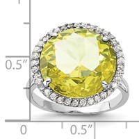 Sterling Silver Polished Light Green & Clear CZ Halo Circle Ring view 3