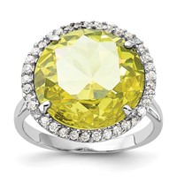 Sterling Silver Polished Light Green & Clear CZ Halo Circle Ring view 1