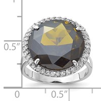 Sterling Silver Polished Green & Clear CZ Circle Halo Ring view 3