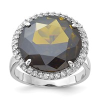 Sterling Silver Polished Green & Clear CZ Circle Halo Ring view 1