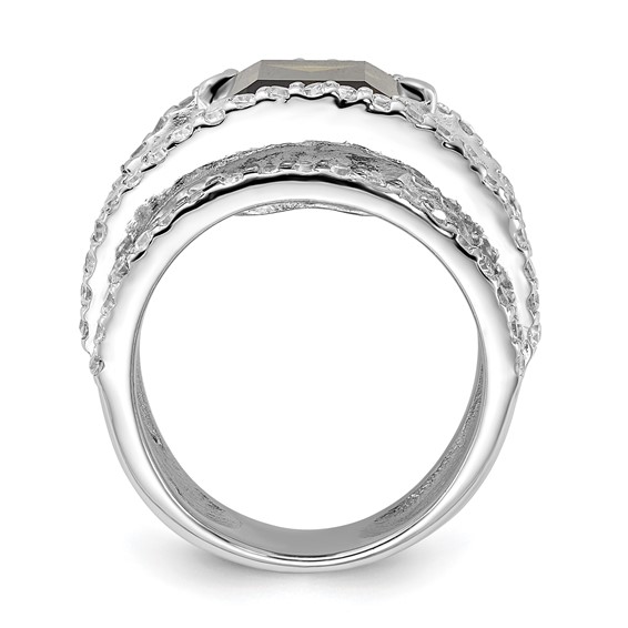 Sterling Silver Polished Fancy Green & Clear CZ Ring