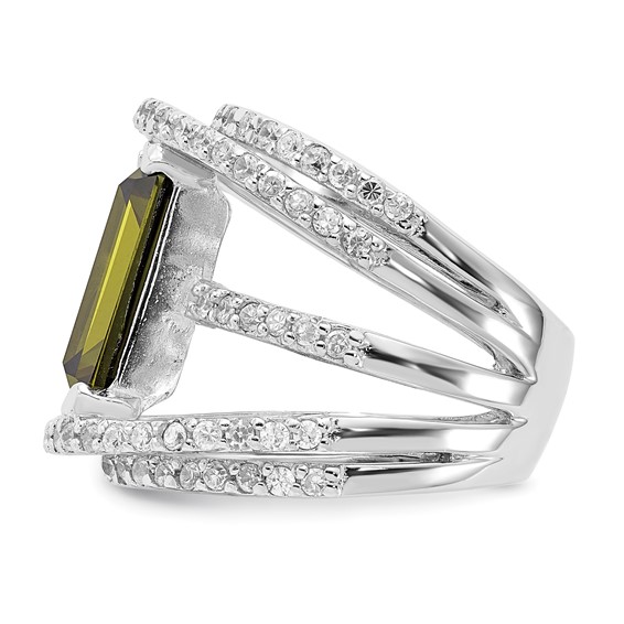 Sterling Silver Polished Fancy Green & Clear CZ Ring