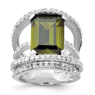 Sterling Silver Polished Fancy Green & Clear CZ Ring