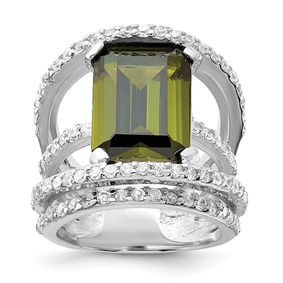 Sterling Silver Polished Fancy Green & Clear CZ Ring