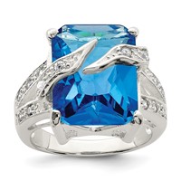 Sterling Silver Blue & Clear CZ Ring view 1