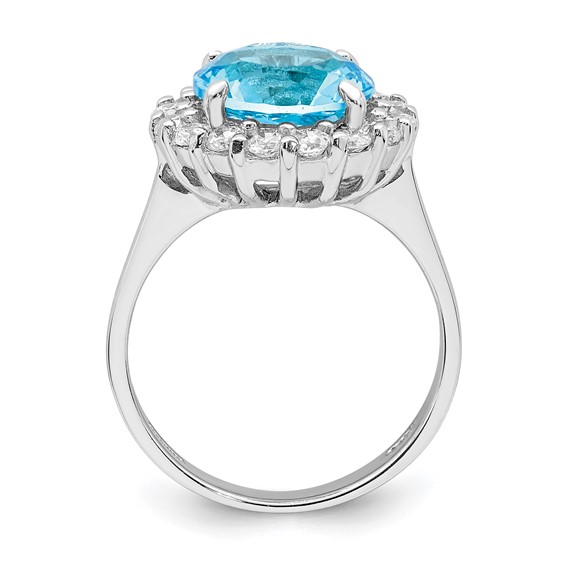 Sterling Silver Rhodium-plated Blue & Clear CZ Ring
