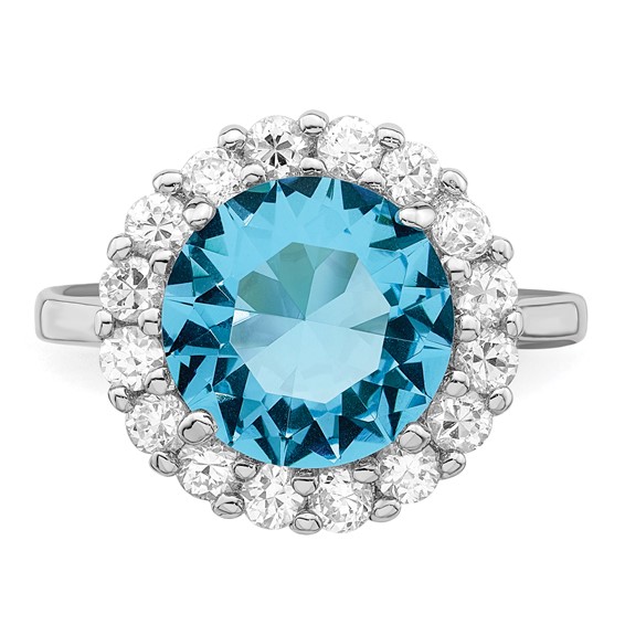 Sterling Silver Rhodium-plated Blue & Clear CZ Ring