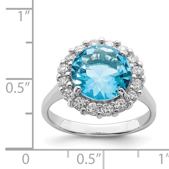 Sterling Silver Rhodium-plated Blue & Clear CZ Ring