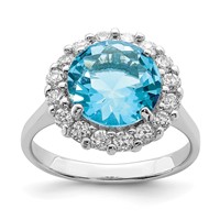 Sterling Silver Rhodium-plated Blue & Clear CZ Ring view 1